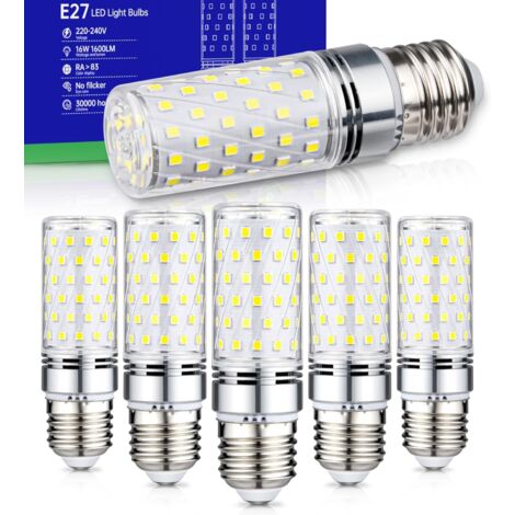 Bombilla LED E27 Blanco Frío 6000K, 16W 1600LM Bombillas LED E27, Lámpara Halógena Equivalente a 150W, Lámpara LED Interior de Ahorro de Energía Pero E27, CA 220-240V, Paquete de 6