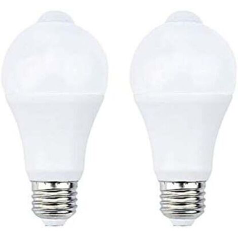 Bombilla LED E27 de 12 W con sensor PIR, 700 lm, 2700 K, para escaleras/pasillo/garaje – Paquete de 2