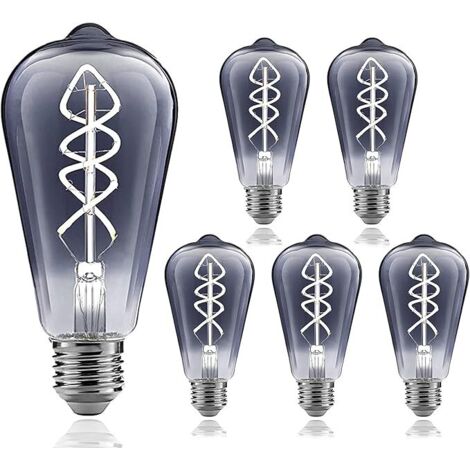Bombilla LED E27 de 6 unidades, bombilla retro nostálgica de tungsteno con rosca, luz blanca con efecto hollín, 6WW, burbuja de hollín, 5000K