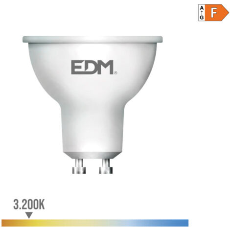 Bombilla LED EDM Dicroica GU10 7W 550lm 3200K Luz Cálida 45° Ø5x5,5cm