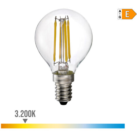 Bombilla LED EDM Filamento Esférica E14 4W 500lm 3200K Luz Cálida Ø4,5x7,8cm