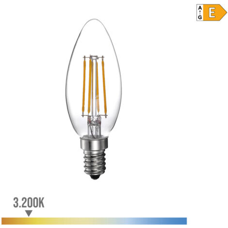 Bombilla LED EDM Filamento Vela E14 4W 500lm 3200K Luz Cálida Ø3,5x9,8cm