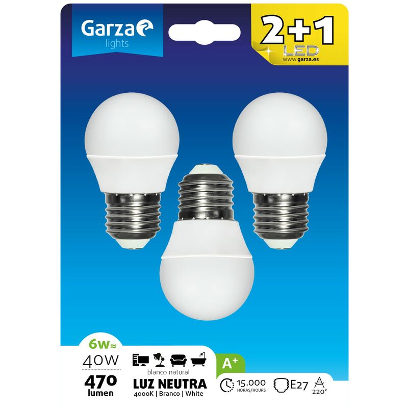 

Bombilla LED esférica 6W, casquillo E27, 220º, 470 lumenes, Luz neutra, pack 3