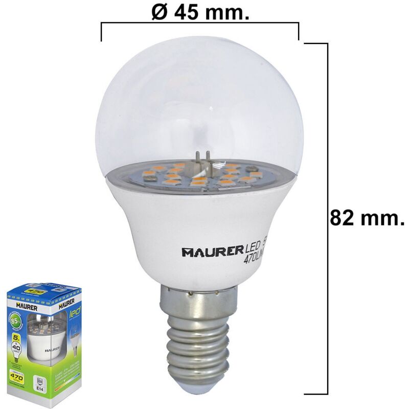

Bombilla led esferica transparente rosca e14 5 w.= 40 w. 470 lúmenes. luz calida. (3000°k).