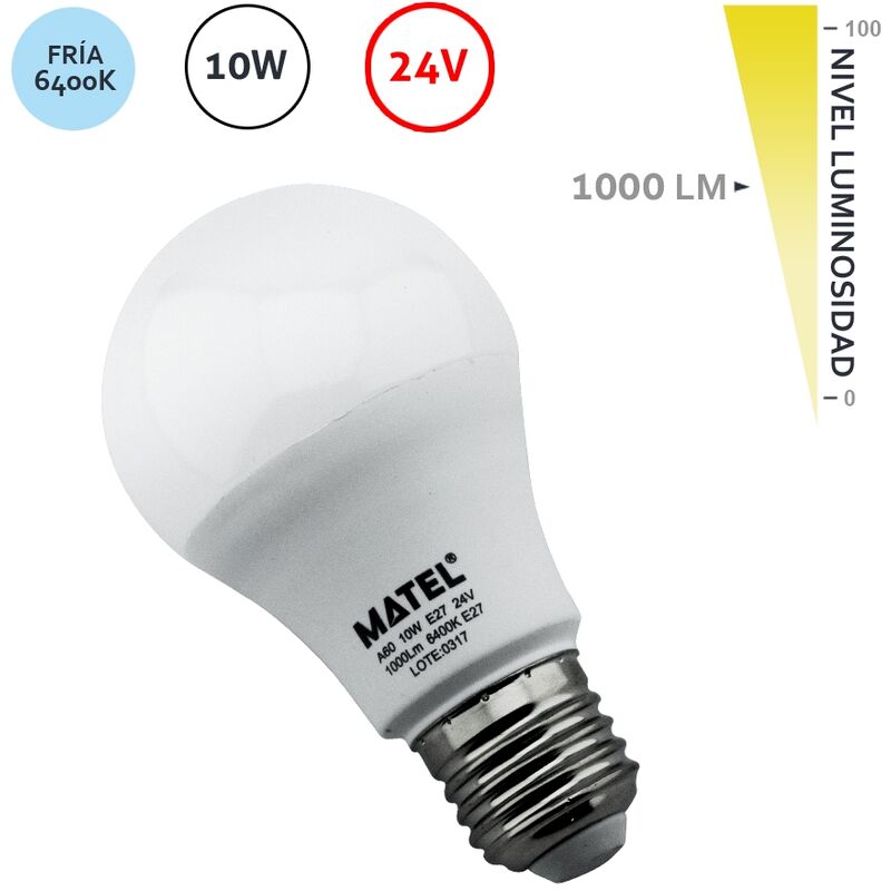 

Bombilla led estándar 10W 24V E27 Fría