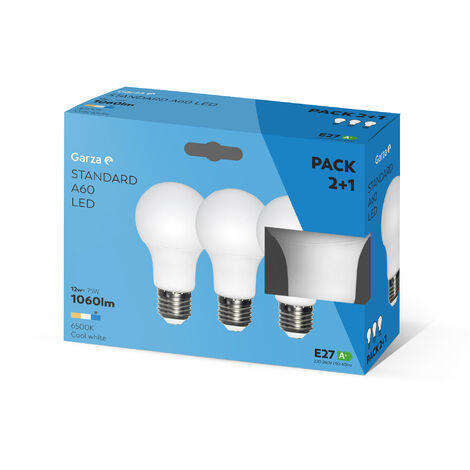 Bombilla LED estándar 12W, casquillo E27, 240º, 1060 lumenes, Luz fría, pack 3