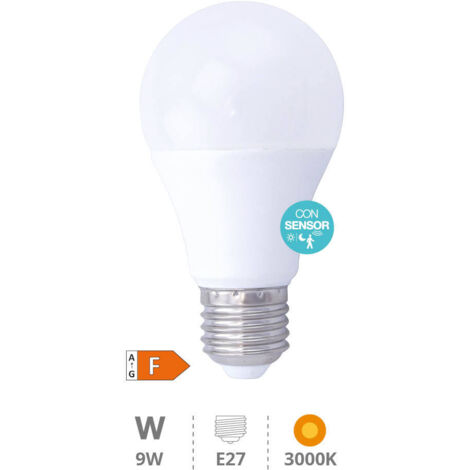 Bombilla LED estándar con sensor presencia + crepuscular 9W E27 3000K