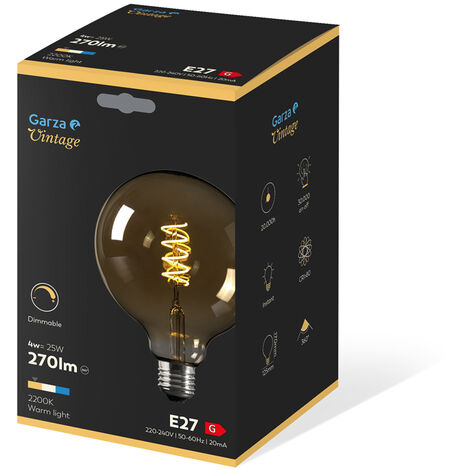 Bombilla LED filamento espiral Gold Globo G125 3W 170 lumenes. E27. 360º. Luz cálida.