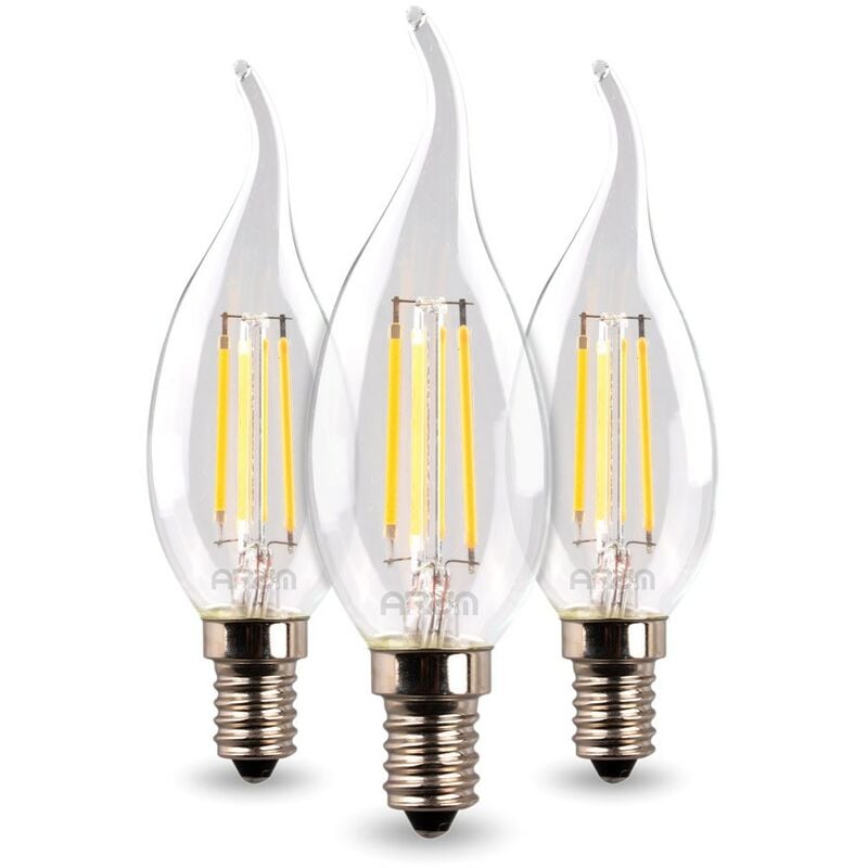 

Juego de 3 Bombillas Led Llama E14 4W Eq 40W Transparente | Temperatura de color: Blanco cálido 2700K