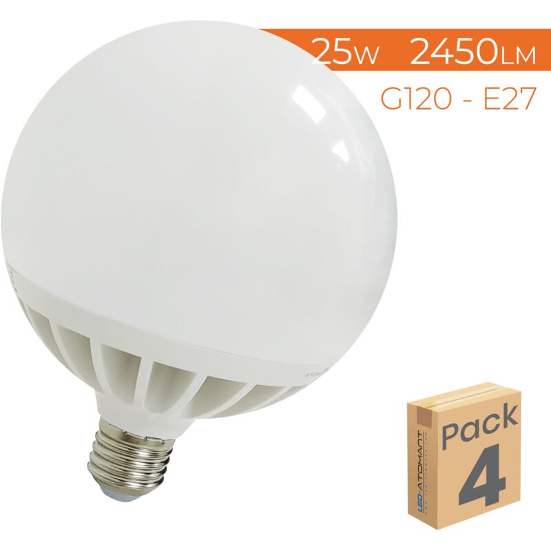 Ampoule led G120 E27 25W 2450LM Blanc Chaud 3000K - Lot de 4 u.