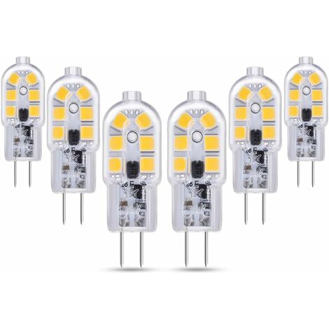 Bombilla LED G4 12 V 2 W blanco cálido 3000 K, 200 lm, G4 10 W 20 W equivalente a lámpara halógena, no regulable, bi-pin G4 12 V LED CA CC para lámpara de araña, lámpara de mesa, paquete de 6