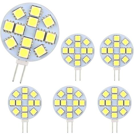 Bombilla LED G4 de 2 W, CA/CC 12-24 V, 200 lm, blanco cálido 3000 K, 12 bombillas 5050SMD, equivalente a una bombilla halógena de 20 W, no regulable, redonda, para iluminación de armarios y empotrada,