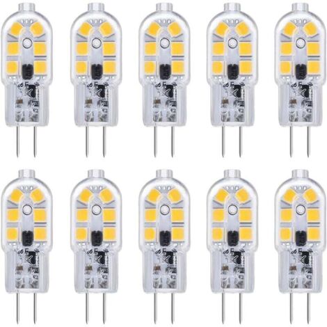 Bombilla LED G4 para campana extractora 12 V 2 W blanco frío 6000 K, 200 lm, equivalente a halógeno G4 bipin, lámpara LED G4 de 12 V CA/CC para autocaravana/campana de cocina, no regulable, 10 unidade