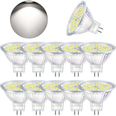 Bombilla LED GU5.3, blanco frío 6000K, MR16 LED 12 V 5 W, equivalente a halógeno de 50 W, foco LED no regulable, paquete de 10