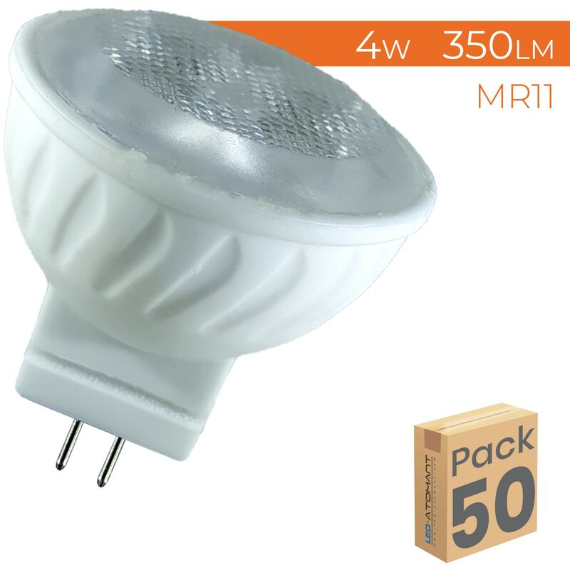 

Bombilla LED MR11 4W 12V 350LM | Blanco Cálido 3000K - Pack 50 Uds. - Blanco Cálido 3000K