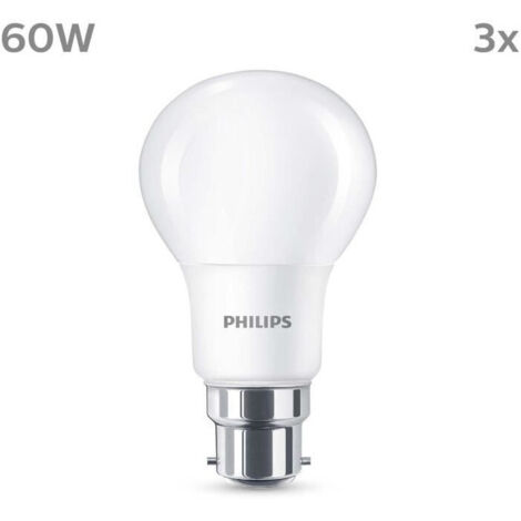 Bombilla LED - PHILIPS - 60 W - B22 - Blanco cálido - Opaca - No regulable - 3 piezas