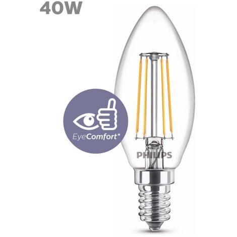 Bombilla LED Philips LED Classic 4.5W E14 LED 2700K Luz muy cálida. 10×5 cm. Luminaria de Vela LED Estilo diseño