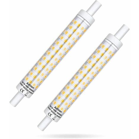 Bombilla LED R7S de 118 mm regulable de 10 W, bombilla R7S de 118 mm de luz blanca cálida de 3000 K, 360 grados, casquillo lineal, sin parpadeo, paquete de 2 [Clase energética A++]