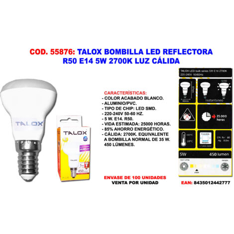 Bombilla LED reflectora TALOX R50 E14 5W 2700K luz cálida