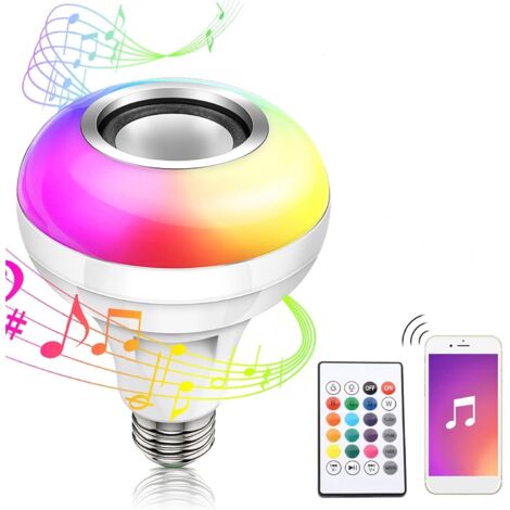Bombilla LED RGB inteligente con altavoz Bluetooth - E26/E27, 12 W, recargable, multicolor, con control remoto