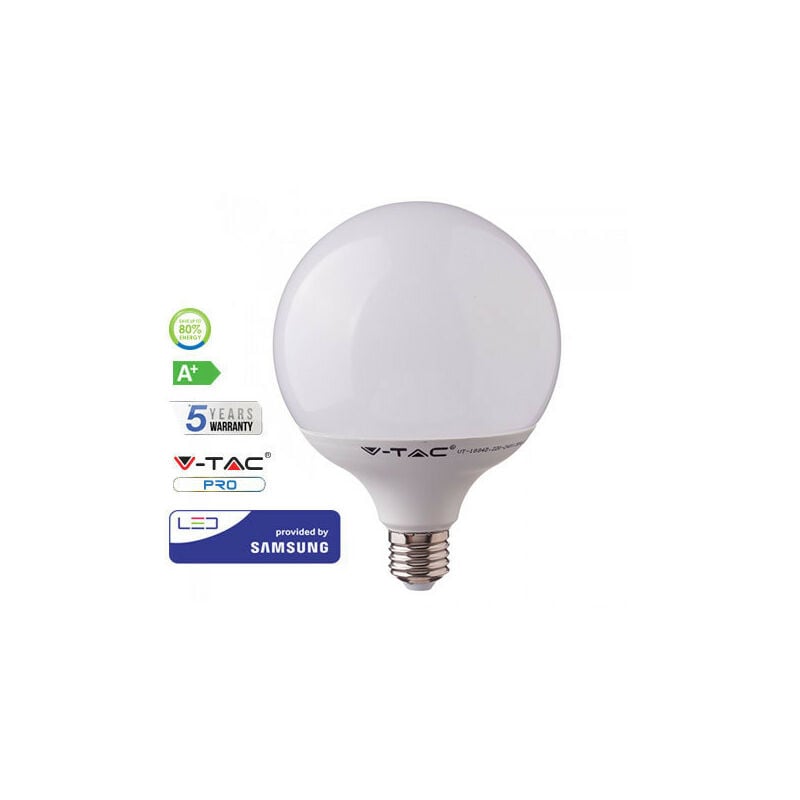 

Bombilla LED Samsung Globo G120 E27 18W 200° V-TAC PRO Temperatura de color - 3000K Blanco cálido