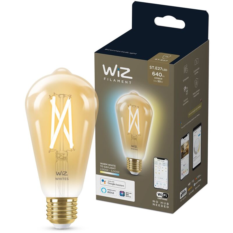 

Wiz Bombilla Wifi Led Filamento Vintage Regulable Blancos St64 50W E27 Luz Blanca De Cálida A Fría, 2700-6500K, 6.7W (Equivale A