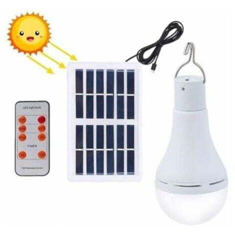 Bombilla LED solar impermeable con control remoto y temporizador, iluminación exterior para jardín y senderismo