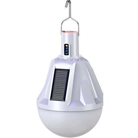 Bombilla LED solar impermeable y recargable por USB para exteriores. Incluye control remoto.