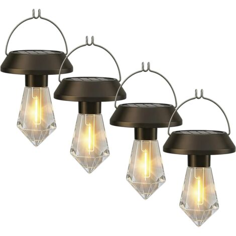 Bombilla LED solar portátil para camping y tiendas de campaña, luz ambiental de tungsteno con gancho, impermeable, bombilla colgante para patios y camping, diamante