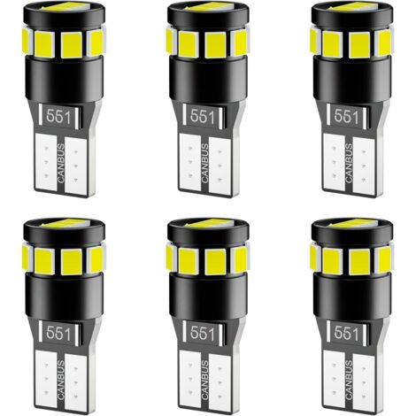 Bombilla LED T10 2835 CANBUS sin errores para faros de coche, luces de posición laterales, luces de matrícula, luces de marcha, blanco superbrillante de 6000 K (paquete de 6)