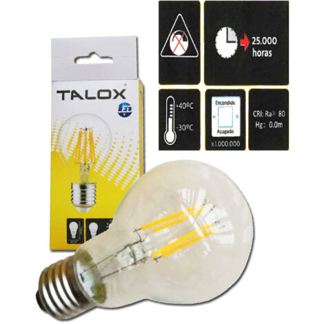 Bombilla LED TALOX filamento A-60 E27 6W 3000K 400 lúmenes