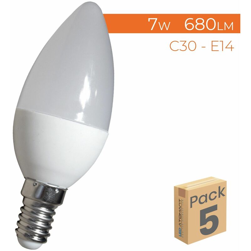 

Led Atomant Sl - Bombilla LED Vela C30 E14 7W 680LM | Blanco Frío 6500K - Pack 5 Uds. - Blanco Frío 6500K