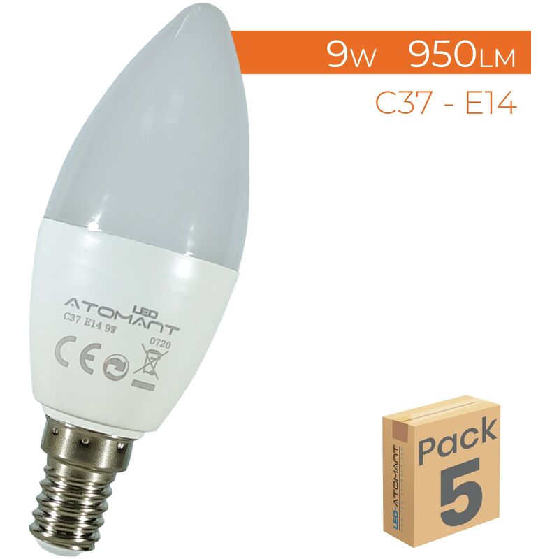 

Led Atomant Sl - Bombilla LED Vela C37 E14 9W 950LM | Blanco Neutro 4500K - Pack 5 Uds. - Blanco Neutro 4500K