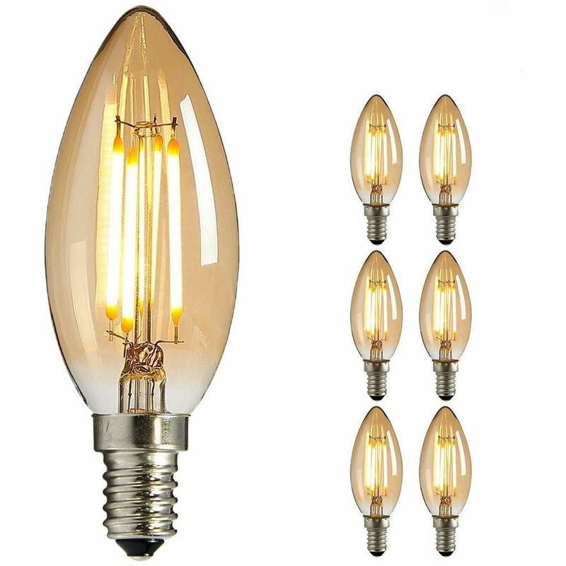 

Bombilla Edison E14, nuodi fan 6 x lámpara pequeña vintage bombilla vela LED vidrio ámbar antiguo) Retro decorativo (blanco cálido 4 W 2700 K