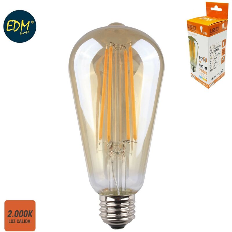 

Bombilla Ovoide Filamento Led Cristal Vintage 6W E27 500 Lumens 2.000K Edm