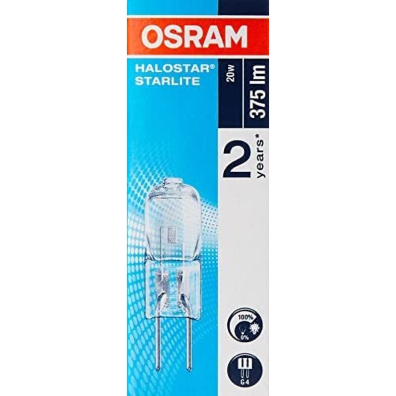 Osram - Bombilla Halógena G4 20W 2800K 375Lm 12V Regulable RAL100 33x10mm ClaseC LuzCálida