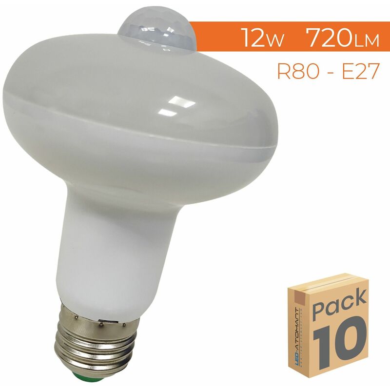 

Bombilla R80 E27 12W 720LM con detector presencia | Blanco Cálido 3000K - Pack 10 Uds. - Blanco Cálido 3000K