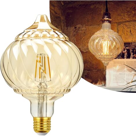 Bombilla retro con forma de calabaza y diamante, 220 V, 4 W, 2700 K, punta dorada
