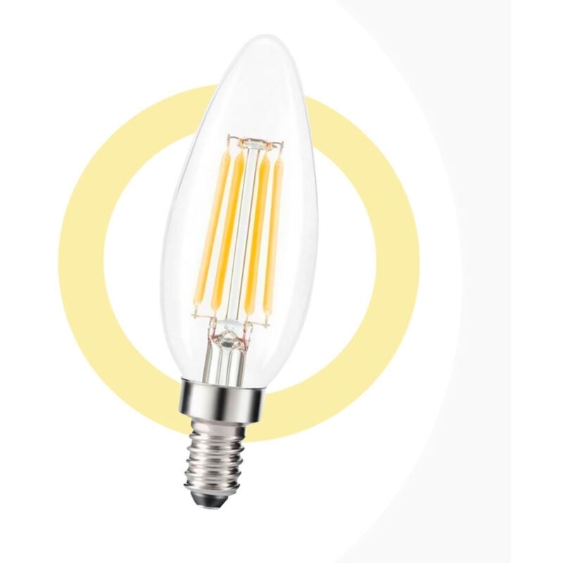 

Bombilla vela LED E14 C35 filamento E14 5W transparente | Blanco Cálido