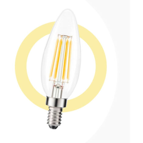 Bombilla vela LED E14 C35 filamento E14 6W transparente