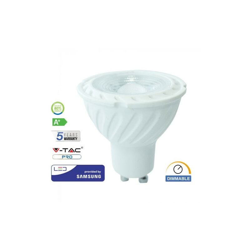 

Bombilla LED Samsung GU10 6.5W 38° 220V Regulable PRO Temperatura de color - 6400K Blanco frío - V-tac