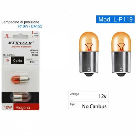 BOMBILLAS DE POSICIÓN BA15S AUTO L-P119 R10W 12V LUZ CÁLIDA HALÓGENA 10W NO CANBUS