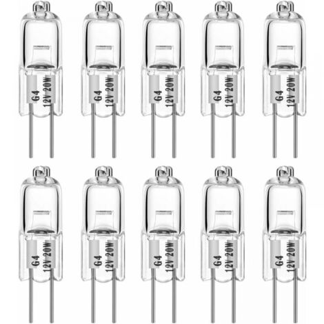 Bombillas halógenas G4 de 20 W, 12 V, T3, tipo JC, base de 2 pines, de repuesto para iluminación de riel de luz de disco bajo gabinete, regulables (paquete de 10)