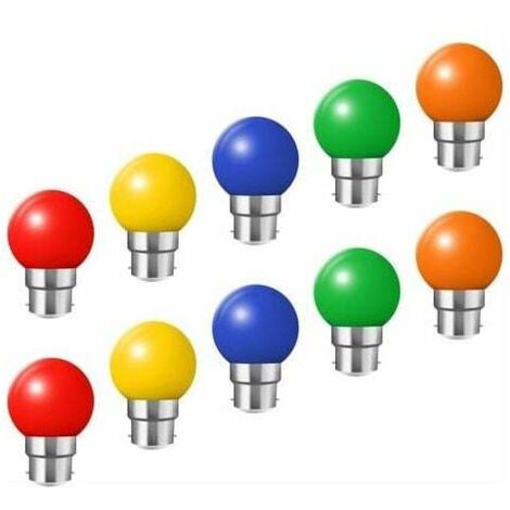 Bombillas KZQ B22 con casquillo de bayoneta - Paquete de 10 bombillas LED Festoon de 2 W (equivalente a 20 W), bombillas de bajo consumo de colores.