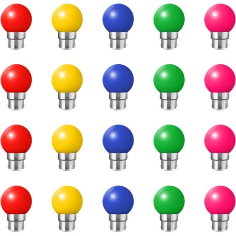 Bombillas LED de casquillo de bayoneta B22 (paquete de 20), 1 W, equivalente a 10 W, de bajo consumo, color azul pelota de golf, pequeñas, navideñas, con casquillo BC, rojas, amarillas, rosas, verdes 