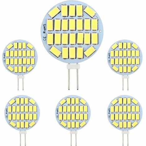 Bombillas LED G4 de 3 W - CA 12-24 V - 300 lm, blanco frío 6000 K - 24 x 5730 SMD - Equivalente a una bombilla halógena de 30 W - No regulable - Paquete de 6 - Para iluminación de armarios y empotrada