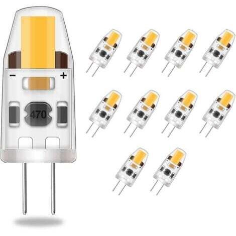 Bombillas LED G4 regulables, equivalentes a 2 W de una bombilla halógena de 20 W, 200 lm, luz blanca cálida, ahorro de energía, sin parpadeo, CA/CC 12-24 V, G4 bi-pin, ángulo de haz de 360°, 10 unidad