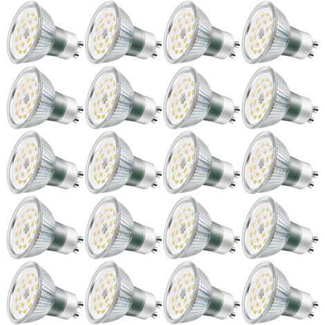 Bombillas LED GU10, 5 W equivalentes a 60 W, 600 lm, luz blanca fría 6000 K, haz ancho de 120°, focos LED, paquete de 20