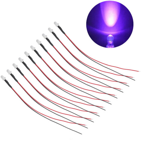 Bombillas LED precableadas de 5 mm, 10 unidades, para decoración, electrónica y bricolaje, color morado, 5-12 V