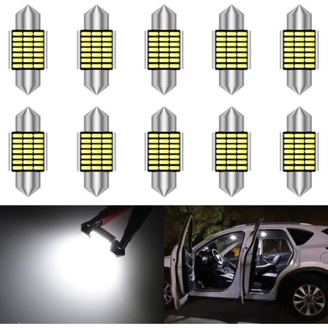 Bombillas LED tipo festón C5W de 31 mm, luz blanca de 6000 K, sin errores, Canbus, para luces de matrícula y puertas 3175 DE3175 DE3021 (10 unidades, blancas)